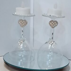 Elegant Glass Candle Holders with Rhinestone Accents